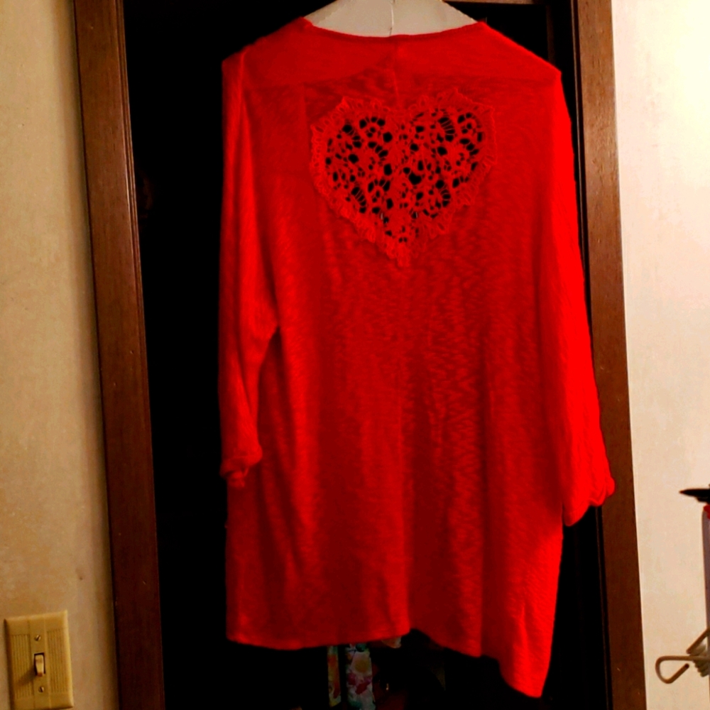 Red sweater jacket with Heart knit into back